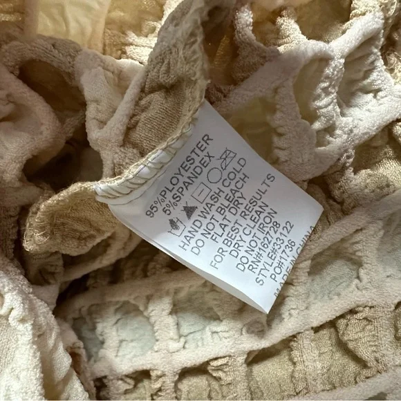 VOY puff textured blouse in beige tan cream short sleeve Large fun unique new - Picture 10 of 14